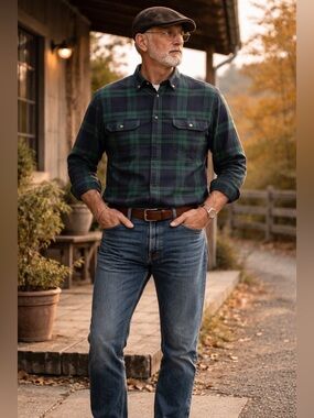 George Vintage Green & Navy Plaid Flannel Size XL